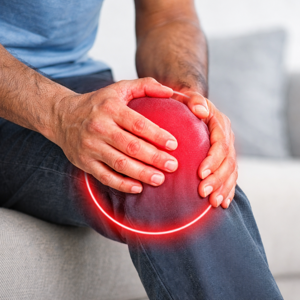 knee pain close up person holding knee