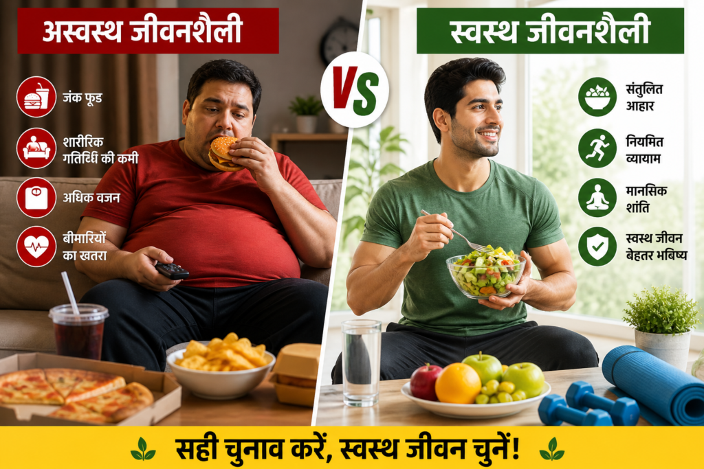 स्वस्थ और अस्वस्थ जीवनशैली का अंतर मोटापा समझाने के लिए